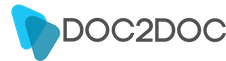 Doc2Doc Logo text and overlapping blue symbols